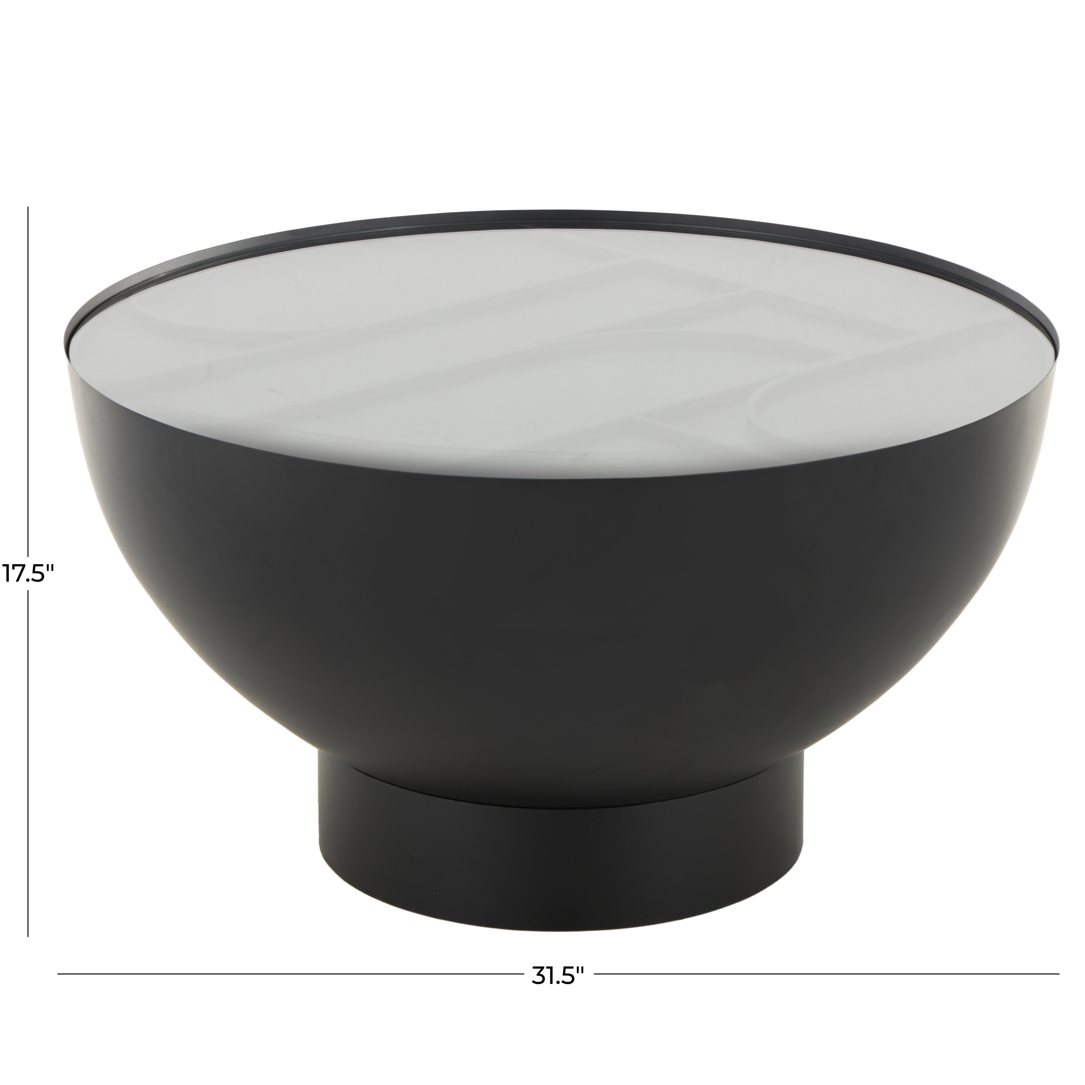 DecMode 32" x 18" Black Metal Geometric Coffee Table with Glass Tabletop and Elevated Base, 1-Piece