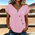 thumbnail image 5 of GUACER Gingham Button-Down Blouse for Women V Neck Asymmetrical Wrap Short Sleeve Tops Casual Loose Plaid Shirts, 5 of 8