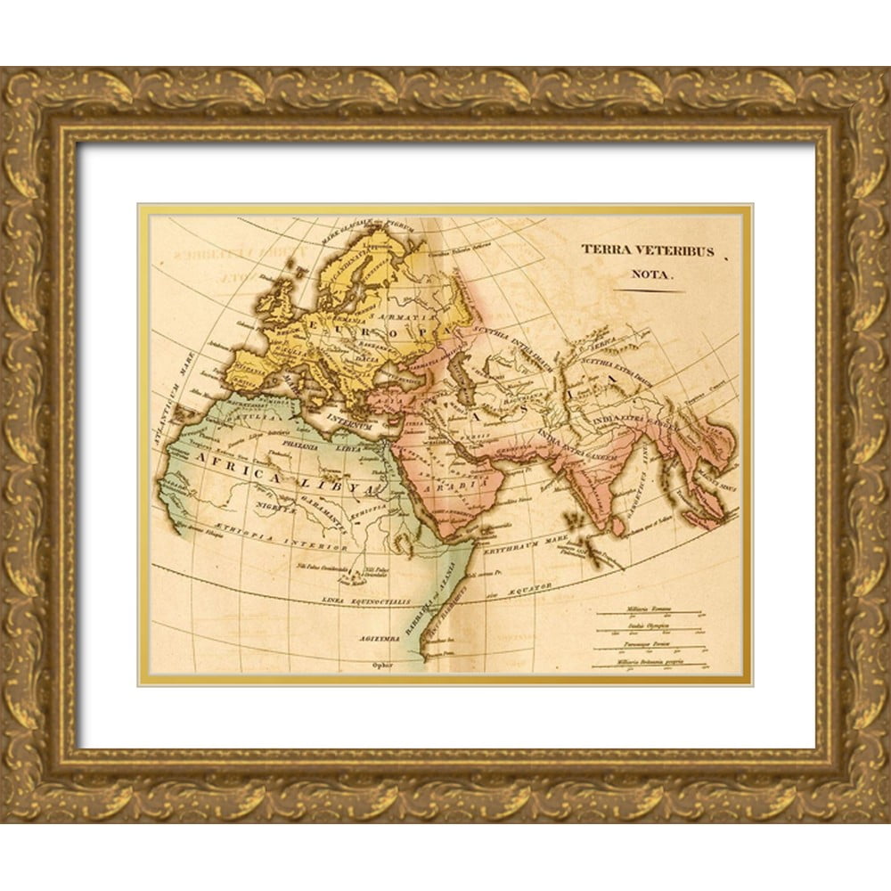 Vintage Maps 32x26 Gold Ornate Wood Framed with Double Matting Museum Art Print Titled - The World in Post Biblical Times