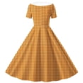 thumbnail image 5 of THDHVS Girls Summer Dress,Plaid Print Lapel Short Sleeve Style Dance Dress with Button Waist for Girls Spring Summer,Dress for Girls Orange 13-14 Years, 5 of 7