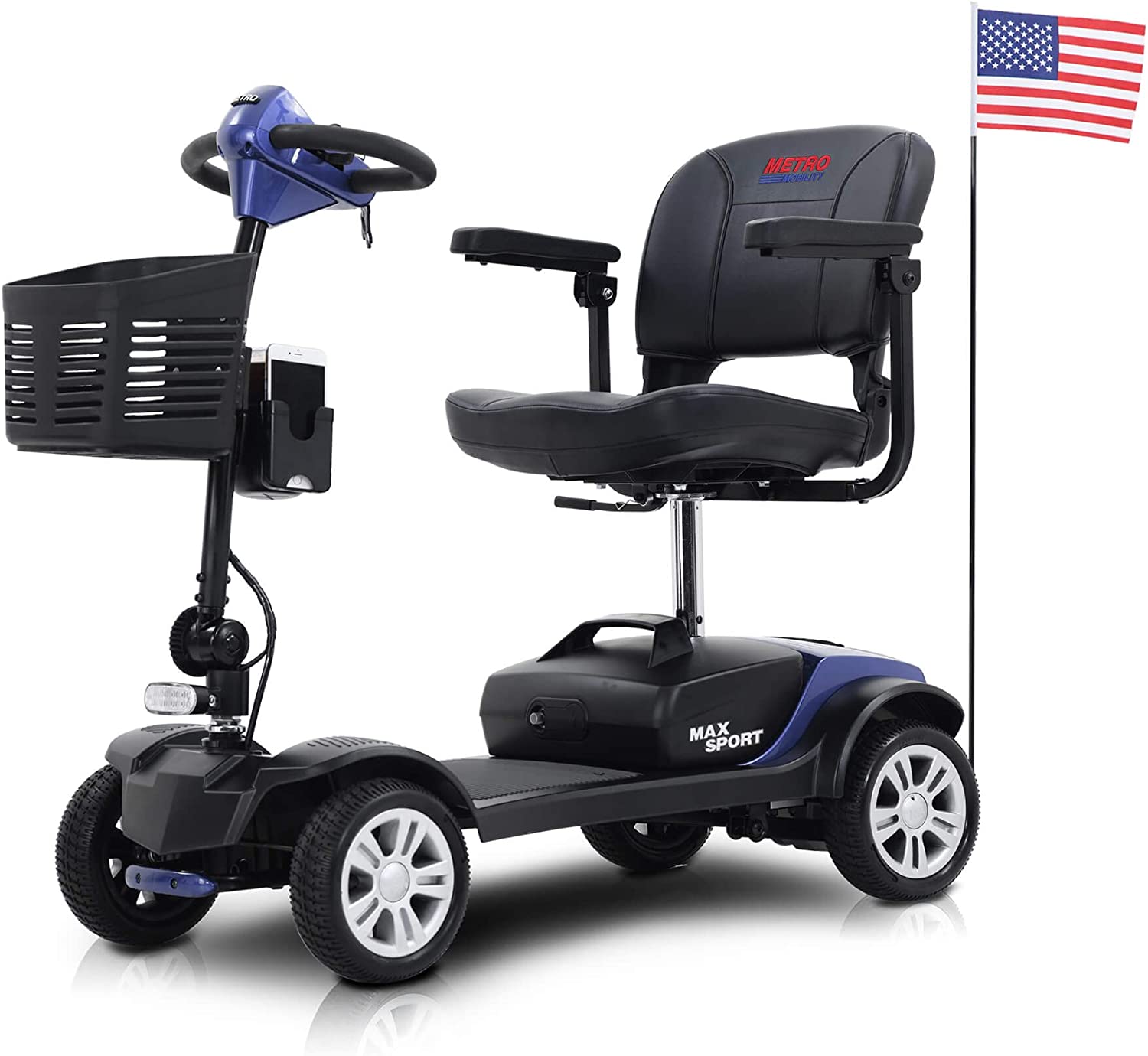 Xmatch 4Wheel Metro Mobility Scooter Battery Powered with Front Basket Compact Foldable Seat