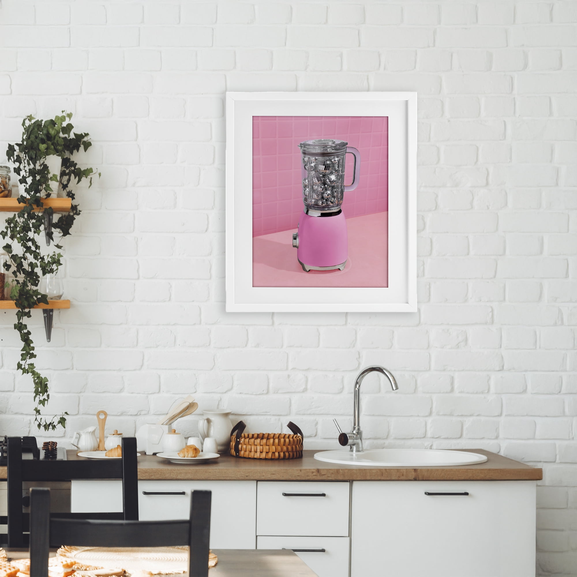 Stupell Industries Disco Drink Blender over Pink White Framed Print Under Glass, design by LISH Creative