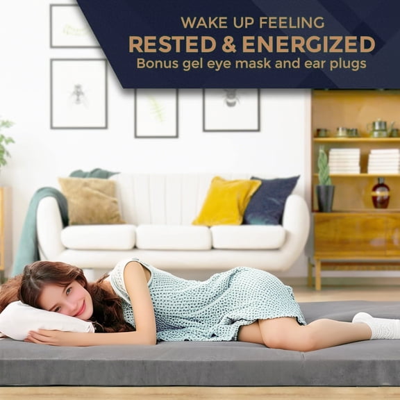 Memory Foam Camping Pad | Portable Roll Up Sleep Mat for Floor, Tent, Car Foldable Lightweight Removable with Cover, Travel Bag