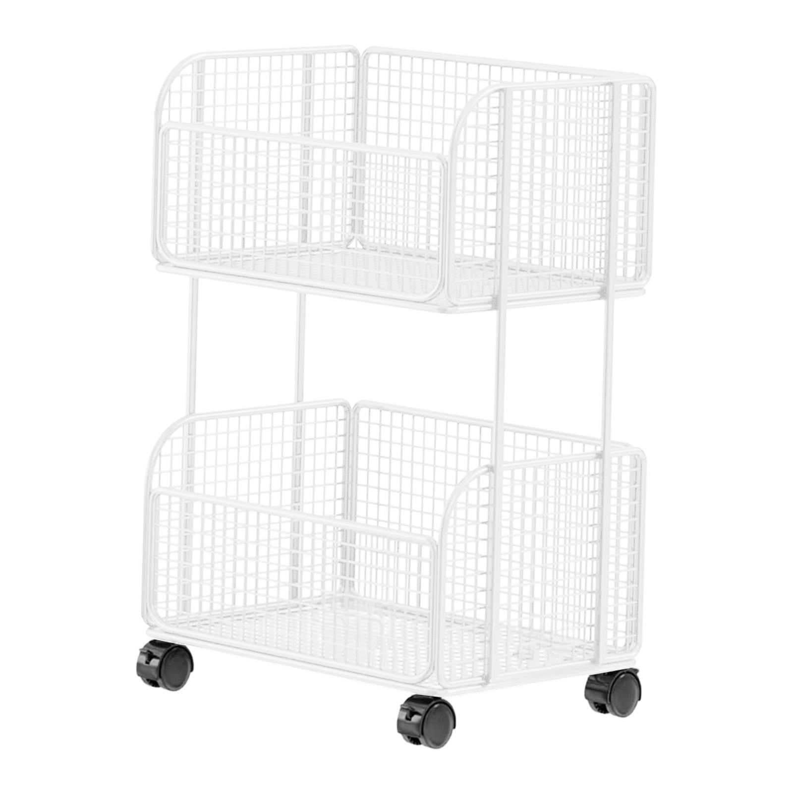 kowaku Rolling File Folder Cart,Mobile Utility Cart School with Lockable Wheels under Desk Storage Organizer for Bathroom Toiletries White Two Layer