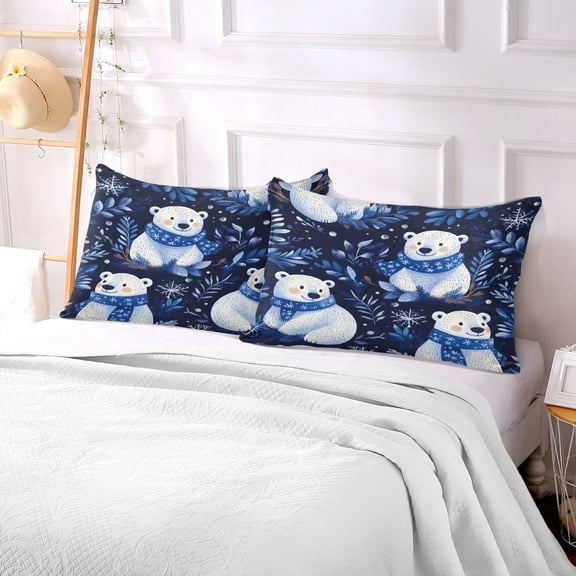 Pillow Case Plush Pillow Polar Bears in Blue Scarf Case standard size/King size/Queen size Bed Pillow Pillowcases