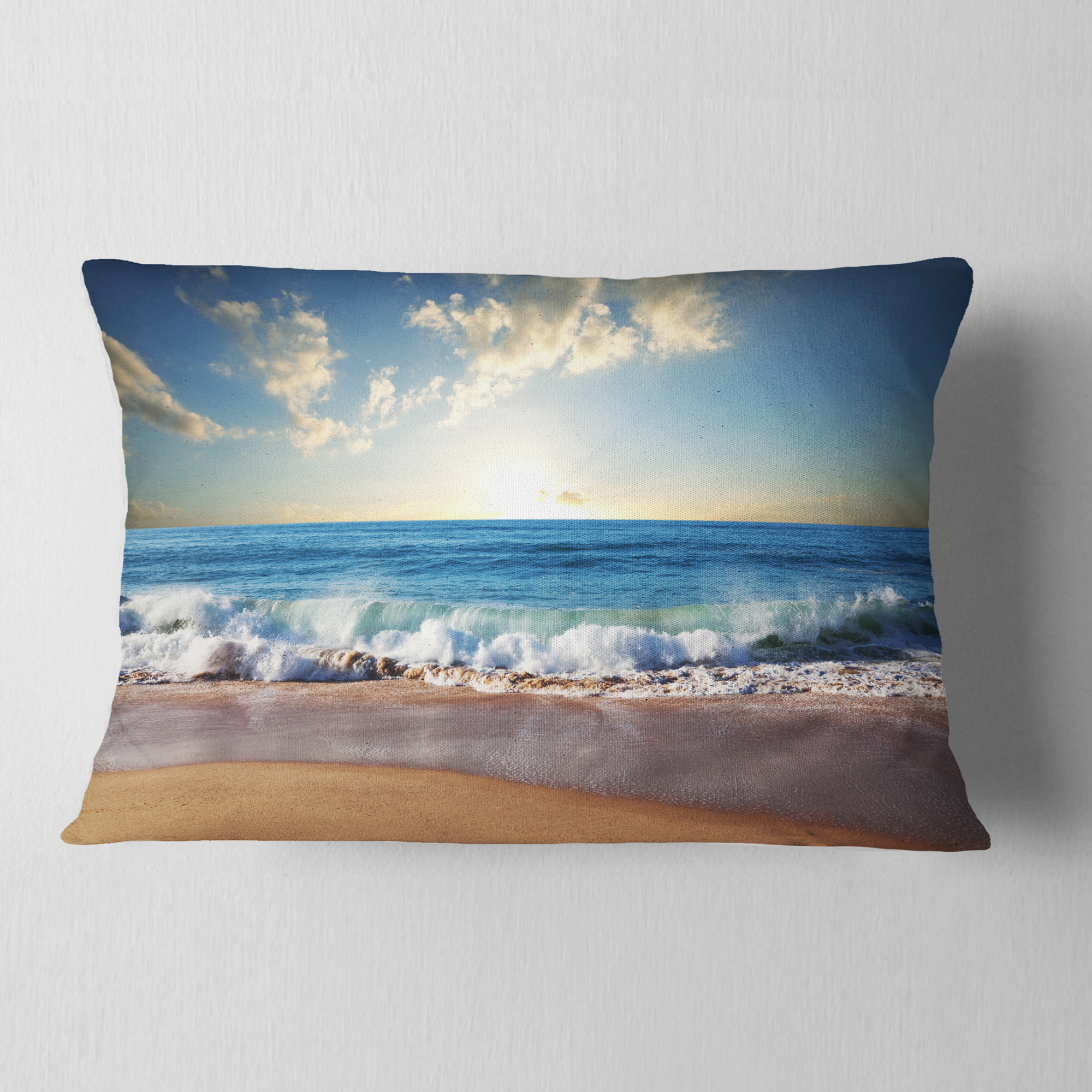 Designart Sea Sunset - Seascape Photography Throw Pillow - 12x20