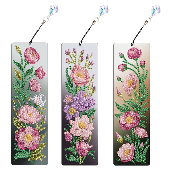 3pcs Diamond Painting Bookmark Kit 5D DIY Floral Special Design Shimmering Handmade Artwork For Book Lovers Perfect for Birthdays, Christmas, and Holidays