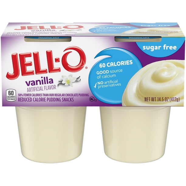 JellO Sugar Free Ready Vanilla Pudding Cups, 4 ct 14.5 oz Package