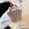 thumbnail image 4 of Bolsos Bolsos de playa Bolso de cubo transpirable para mujer PU tejido para fiesta navideña (azul rosa) Ehuebsd Para Estrenar, 4 of 9