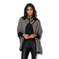 thumbnail image 2 of Women Sweater Knit Cape with Buckle Fashion Jacket Shawl Poncho (Black+White), 2 of 5