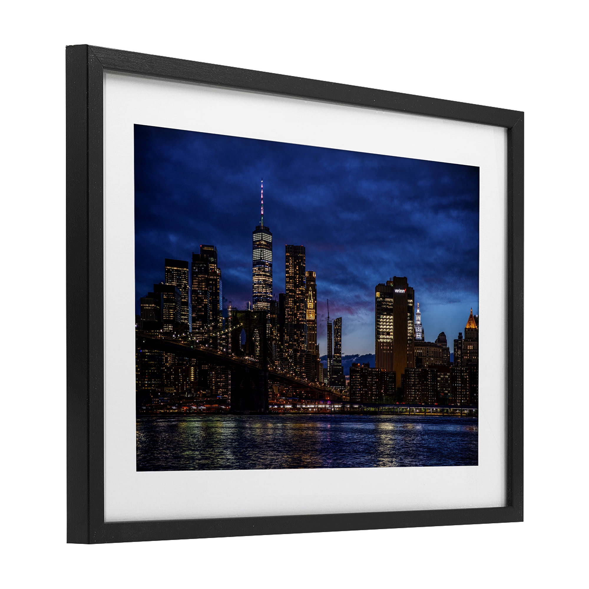 Stupell Industries Brooklyn Bridge at Night Black Framed Print Under Glass, design by Tim West
