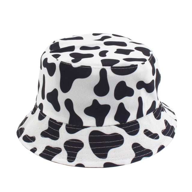 Opolski Femmes Mignonne Vache Panda Impression Extérieure Double Face Réversible Chapeau de Seau Chapeau de Soleil
