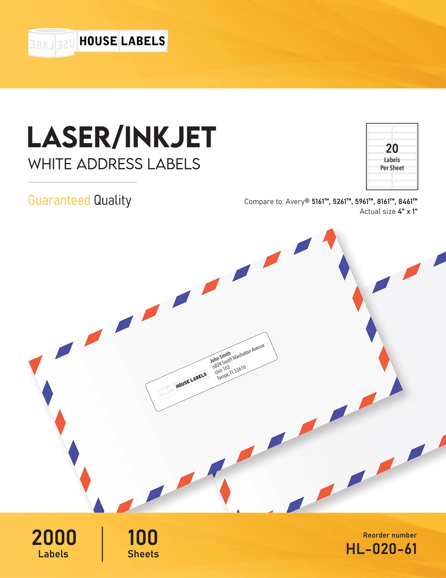 HOUSELABELS 20-up Shipping Labels (4" x 1") For Laser and Inkjet Printers, 200 Sheets