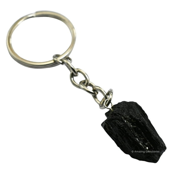 Black Tourmaline Crystal Car Key Holder, Raw Crystal Keychain
