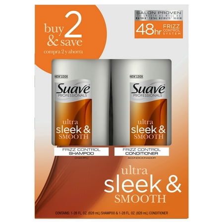 Suave Professionals Shampoo and Conditioner for Frizz Control with Silk Protein and Vitamin E for Hair, 28 oz (Pack of