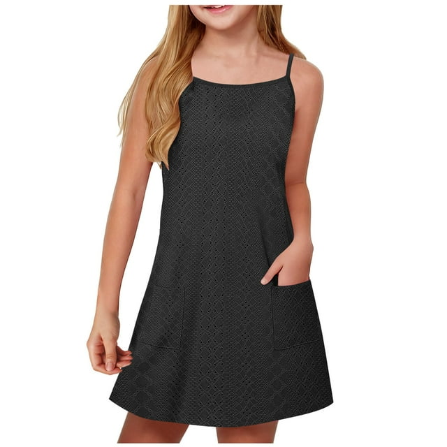 FAIWAD Robes d'Été pour Enfants Filles Bretelles Réglables Sans Manches Respirantes Robes Débardeurs Décontractées Athlétiques Courtes