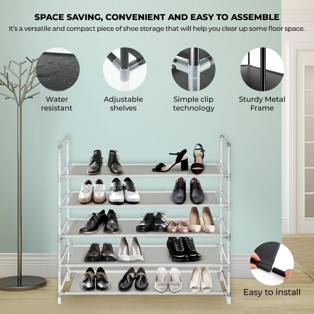 Halter 5 Tier Shoe Rack Organizer, Space Saving, Easy Storage Shoe  Organizer Stand for Closets, Entryways and Bedrooms- Black