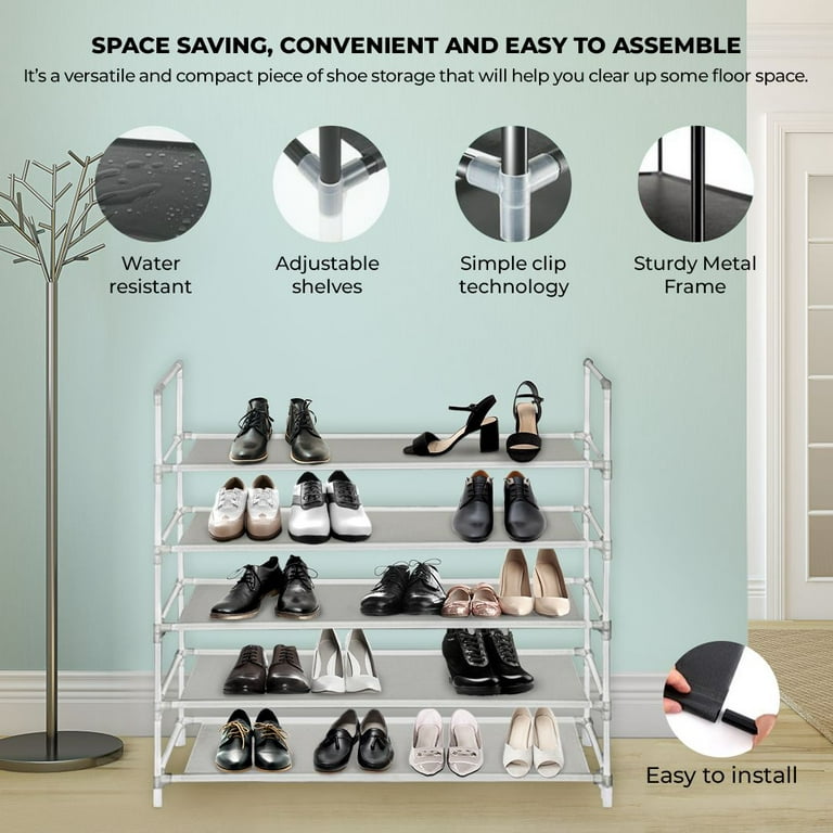 Halter 5 Tier Shoe Rack Organizer, Space Saving, Easy Storage Shoe