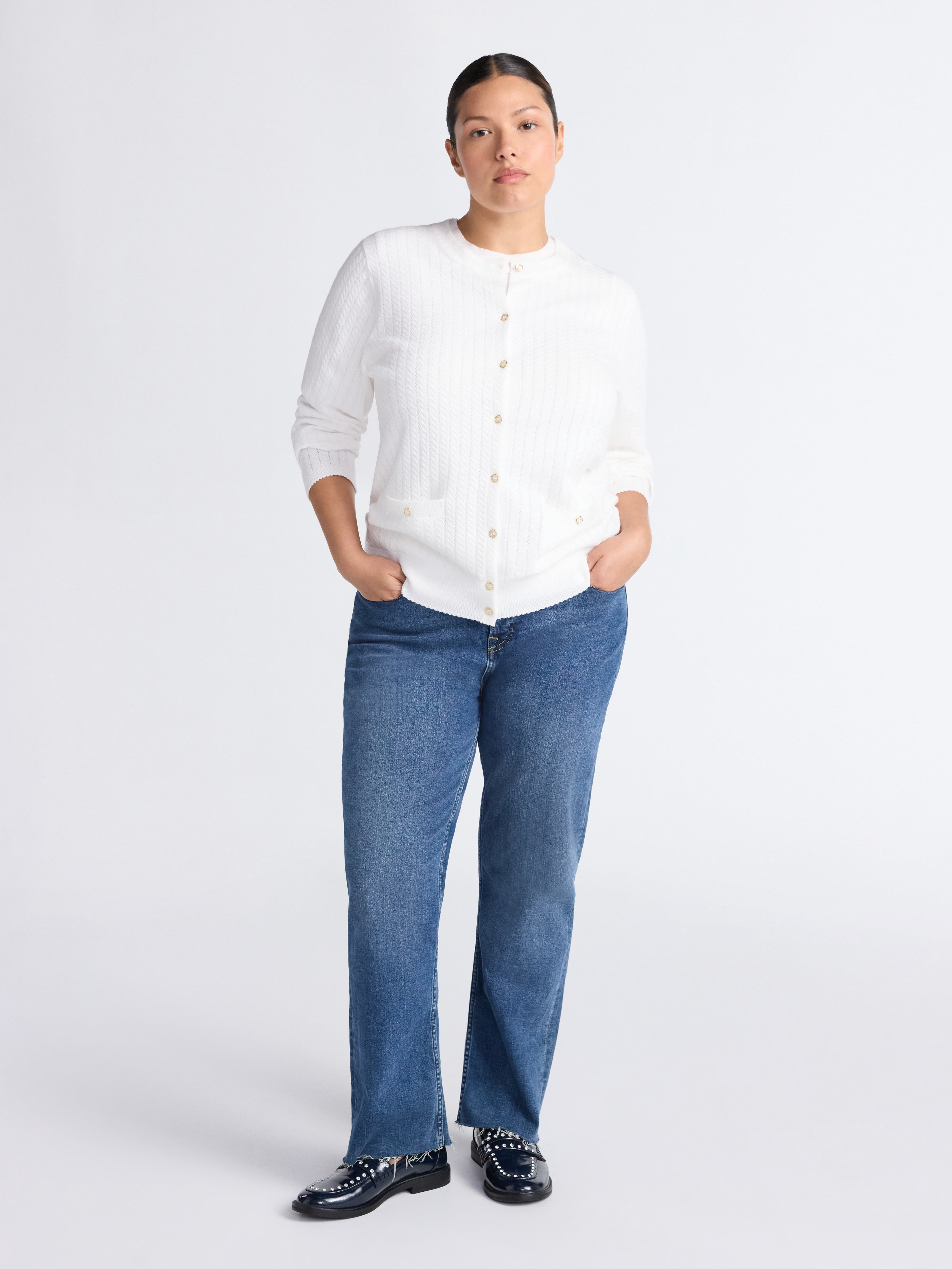 Free Assembly Women's and Women's Plus Cozy Yarn Welt Pocket Cable Cardigan Sweater, Midweight, Sizes XS-4X