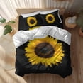 thumbnail image 2 of Yellow Sunflowers Queen Size Comforter Set, Black Background Spring Floral Simple Bedding for All Seasons, 4 Pcs Bed Set, 1Quiltcover (90"x92") ,1Sheet(94"x116"), 2Pillowcases (30"x20"), 2 of 12