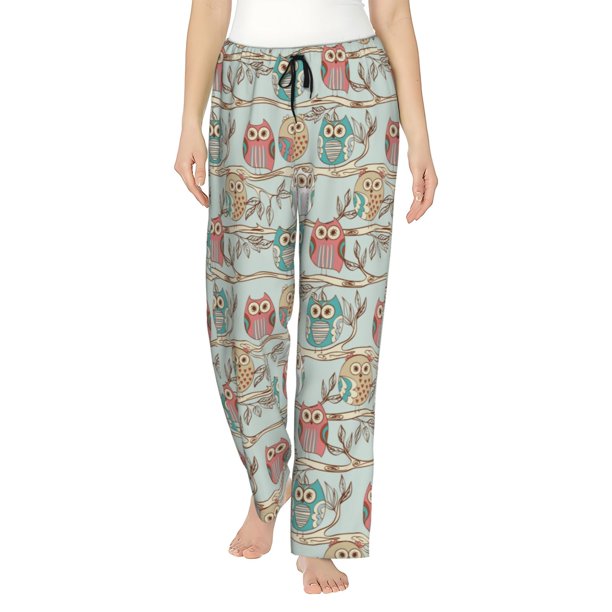 Fotbe Cute Owl Pantalones de Pijama para Mujer, Pantalones de Dormir, Pantalones Pj con Cordón y Bolsillos-Large