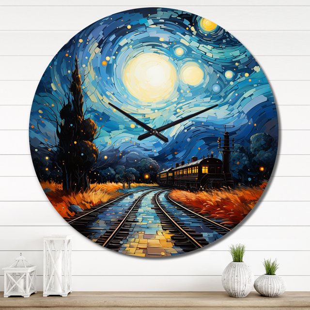 Designart Horloge Murale Surdimensionnée "Vincent s Perspective Blue Train Rails I" Transport