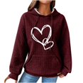 thumbnail image 3 of QATAINLAV Womens Casual Waffle Knit Hoodies Fashion Heart Printed Long Sleeve Pullover Outdoor Drawstring Hooded Sweatshirt with Pocket, Wine, M, 3 of 4