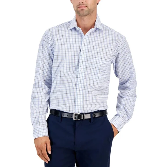 $60 Club Room Performance Plaid Dress Shirt 100% Cotton Multicoloured 17 32-33