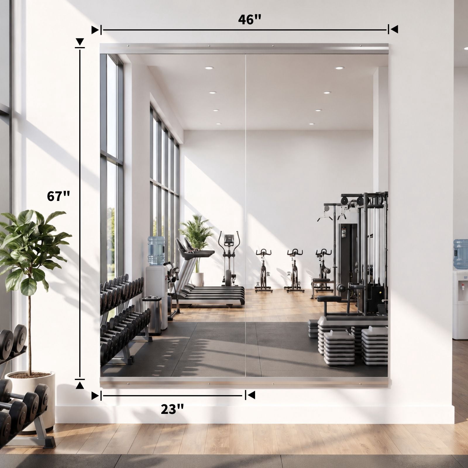 Easy4Home 23"x67" 2 Pack Home Gym Mirror Tempered Glass Frameless Full Length Mirror Wall Mounted Yoga Mirror