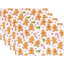 Christmas Gingerbread Man Pink Placemats Set of 6 Winter Snowflake Candy Cane Xmas Poinsettia Table mats Burlap Placemat Kitchen Mat Dining Room Decoration 12" x 18" Washable Fast Dry