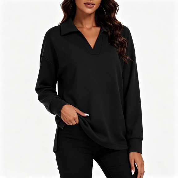 Zysthvn Pullover Sweatshirts for Women Casual Fall Warm Women's Sweatshirt Loose Fit Long Sleeve V Neck Solid Tops