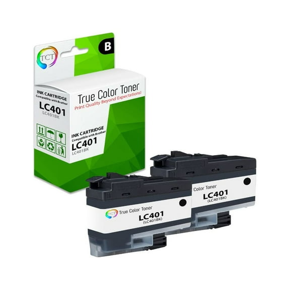 TCT LC401 Black Ink Cartridge 2 Pack - Premium Compatible Replacement for Brother LC401 LC401BK Black