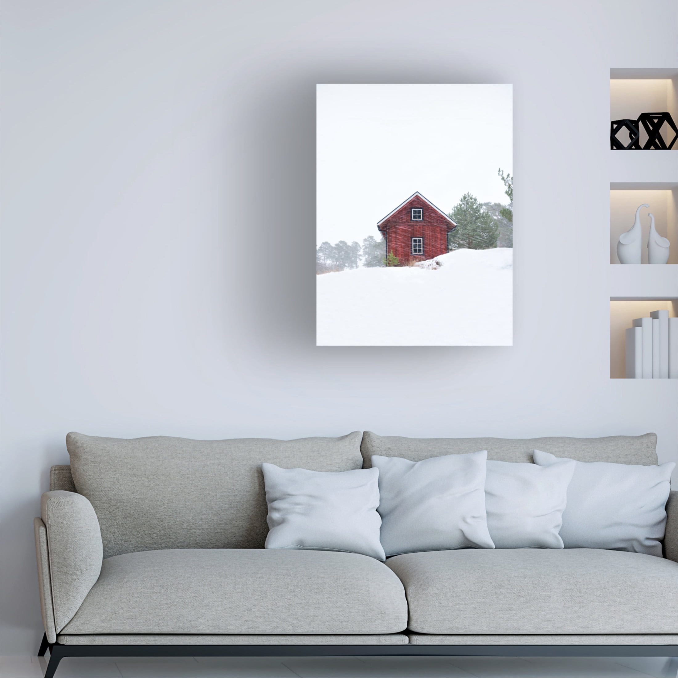 Trademark Fine Art Christian Lindsten Old Red House During Snowstorm Canvas Wall Art