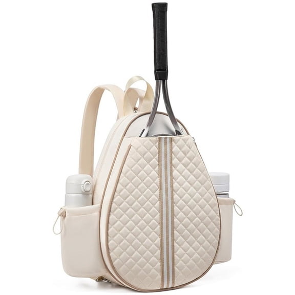 Quilted Tennis and Pickleball Backpack with Adjustable Straps and Racket Compartment, Lightweight Sports Travel Bag