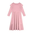 thumbnail image 4 of Abcomgle Girls Long Sleeve Dresses 8-9 Casual A-Line Ruffle Long Sleeve Maxi Dress Solid Color Crew Neck Sundresses Tiered Dresses with Pockets,Pink, 4 of 5