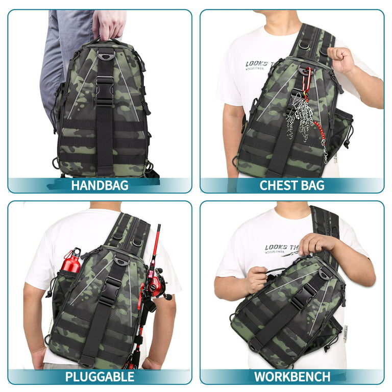 2BK Fishing Backpack Fishing Bag Tackle Box Sling Bag Water-Resistant  Fishing Gear Bag with Rod Holder