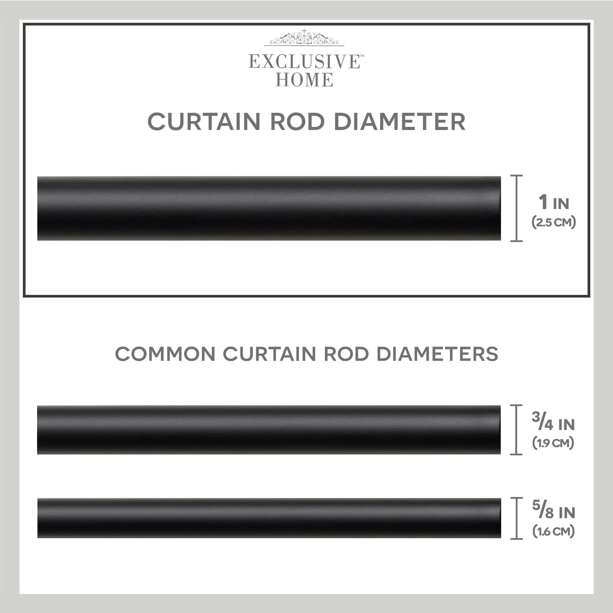 Exclusive Home White Mosaic 1" Curtain Rod and Coordinating Finial Set, Matte Black, Adjustable 36"-72"