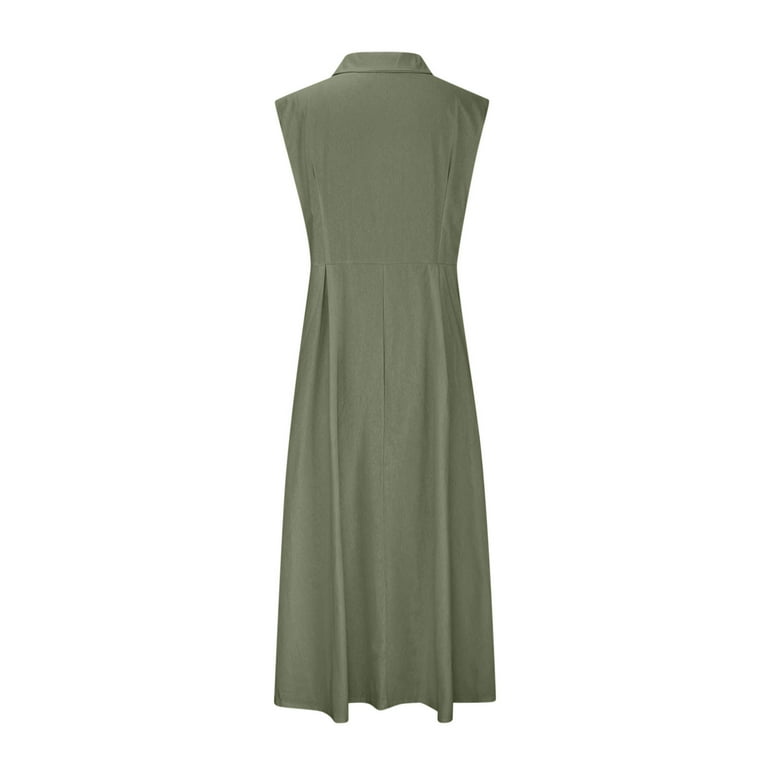 Mgmyaa Women's and Women's Plus Casual Sleeveless Shirt Dress Button Down V  Neck Tiered Collared Flowy Maxi Dress - Walmart.com