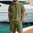 thumbnail image 2 of HBGVBA Men Print Short Sleeve 1 4 Zip Collared Top Drawstring Elastic Waist Casual Shorts Set, 2 of 5