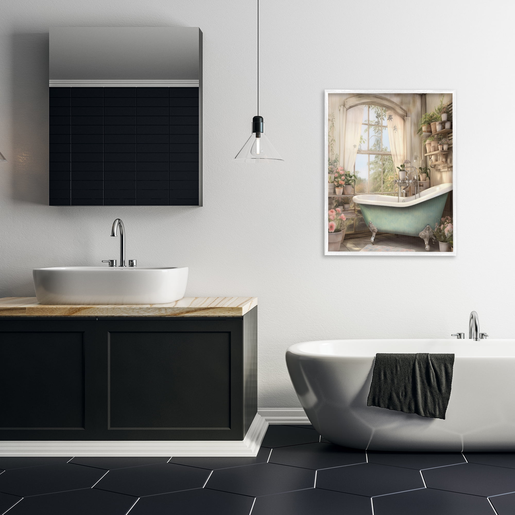 Bathroom with Floral Filled Shelves White Framed Giclee Art, design by Lettered and Lined