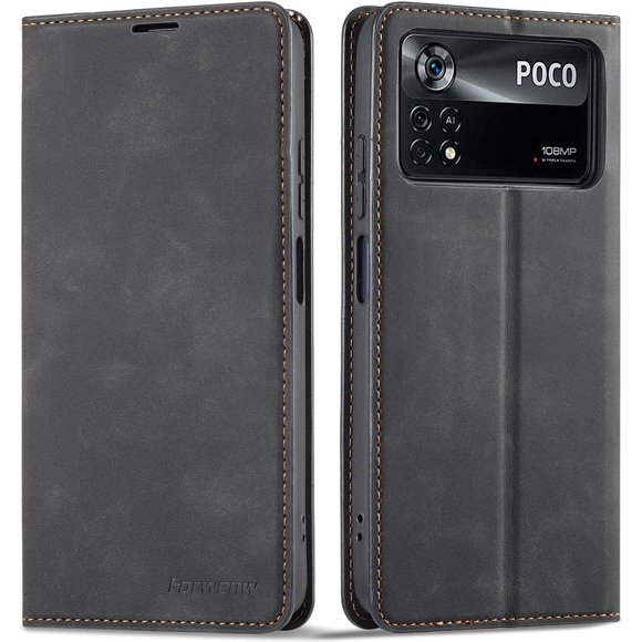 Case for Xiaomi Poco M4 Pro 4G (Not 5G) Premium PU Leather Phone Cover with Card Holder Stand, Shockproof Flip Wallet Cover