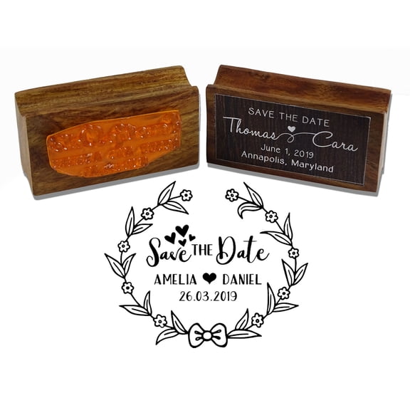 Printtoo Wood Mounted Round Custom Save The Date Rubber Stamp Floral Wreath Personalized Stamper Gift Idea