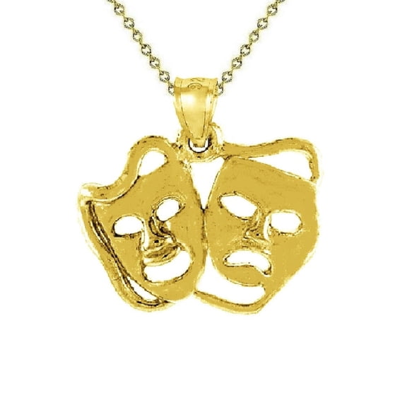 925 Sterling Silver Yellow Gold Plated 1mm Cable Chain Necklace w/ Drama Mask Pendant Charm