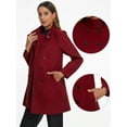 thumbnail image 2 of DARING DIVA Women's Stand Collar Pea Double Breasted Trench Coats Burgundy XL, 2 of 6