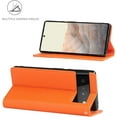 thumbnail image 3 of Fit for Google Pixel 6 Genuine Leather Wallet Case with RFID Blocking Card Holder,Headset Winder,Flip Folio Magnetic Closure,Kickstand,Wrist Strap Cover Case for Google Pixel 6,6.4",Orange, 3 of 14
