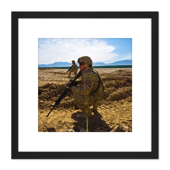 Military USA Soldier 1st Air Cavalry Brigade Photo 8X8 Inch Square Wooden Framed Wall Art Print Picture with Mount