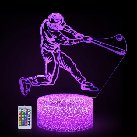 

Baseball 3D Night Light Lamp Illusion Effect Lights Kids Bedroom Decor Sleep Help 16 Colors Optional & Dimmable by IR Best Gifts for Baseball Lovers Kids Younger Teen