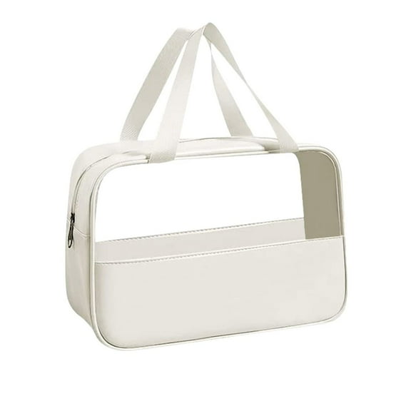 Elegant White Travel Cosmetic Bag For Women Girls Portable Zippered Makeup Organizer Wash Pouch Toiletry Carry