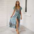 thumbnail image 2 of Vintage Clothing Women's Floral Maxi Dresses Boho Button Up Split Summer Casual Long Dress Beach Party Dress, Sizes S-2XL, 2 of 5