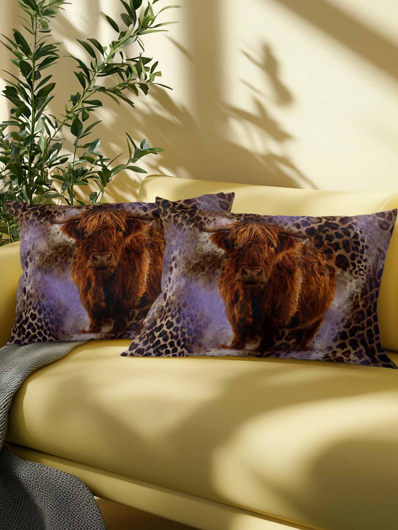 1 Pack Outdoor Throw Pillow, Purple Cow Leopard Waterproof Pillow with Insert Included, Aesthetic Vintage Animals Farmhouse Decorative Accent Cushion Lumbar Pillows for Patio Porch, 12 x 20 In